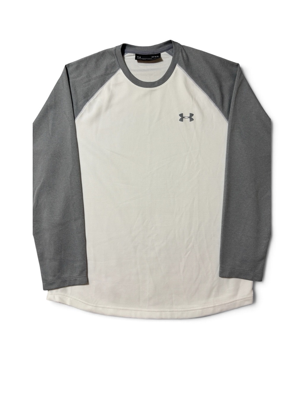 Under Armour Long Sleeve Raglan Waffle Crew Shirt White Gray NWOT Size LG Loose